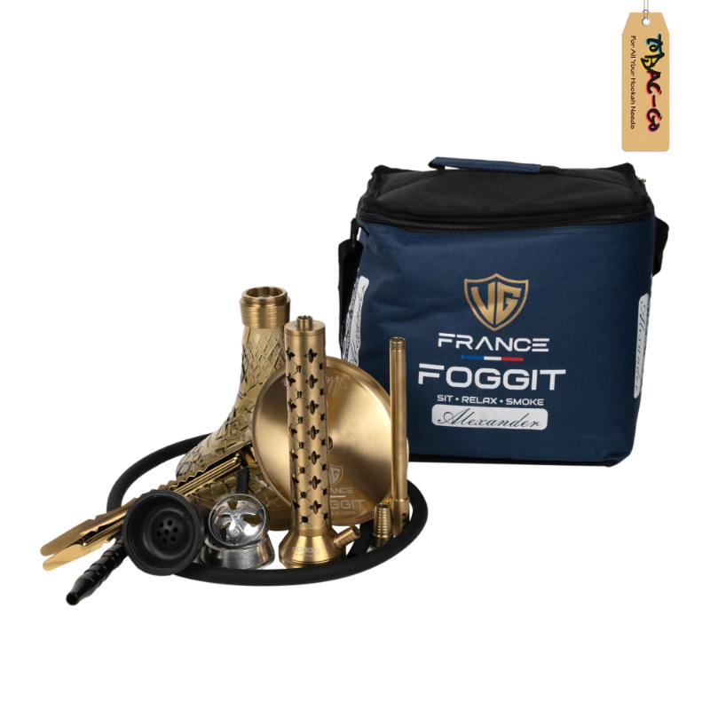 Foggit Alexander Hookah with Bag – Gold Stem, Grey Base
