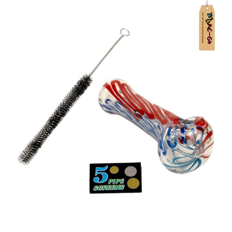 Smoking Glass Pipe + Filter Screens + Cleaning Brush Combo