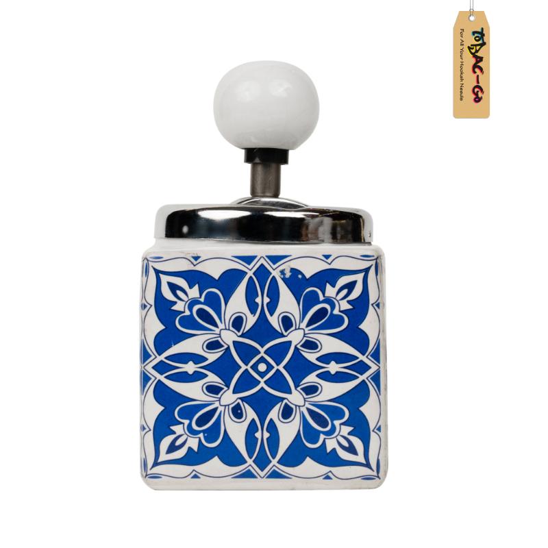 Blue Flower Vacuum Ashtray 5 Inches-White