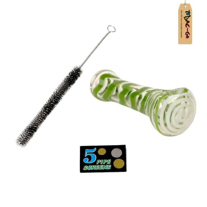 Smoking Glass Pipe + Filter Screens + Cleaning Brush Combo-Green
