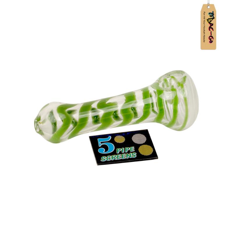 Smoking Glass Pipe + Filter Screens Green