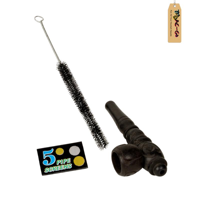 Wooden Smoking Pipe 10 cm + Filter Screens + Cleaning Brush Combo