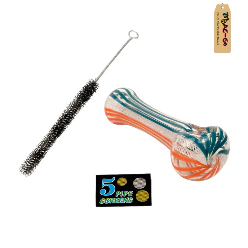 Smoking Glass Pipe + Filter Screens + Cleaning Brush Combo orange&Green
