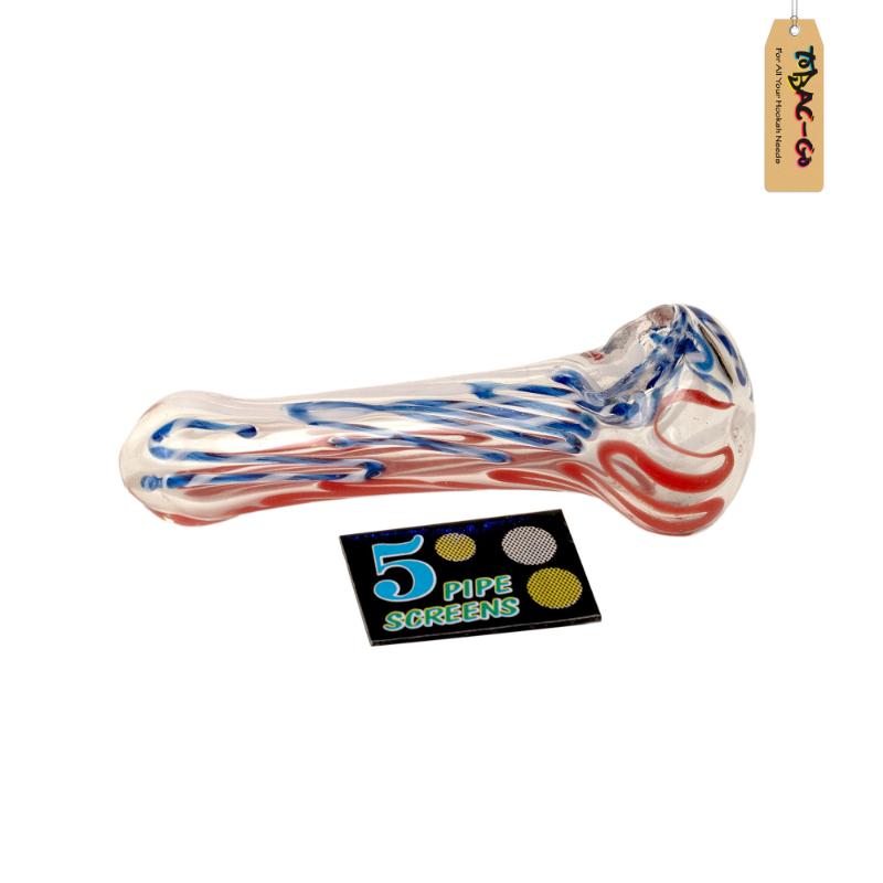 Smoking Glass Pipe + Filter Screens Combo Red&Blue Marble