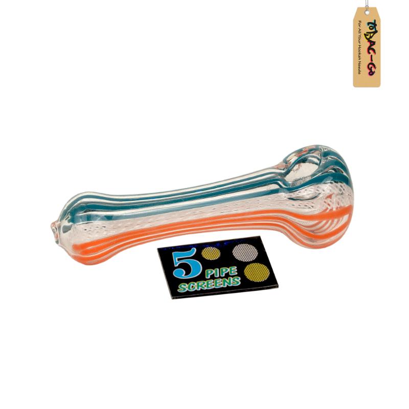 Smoking Glass Pipe + Filter Screens Combo Orange&Green
