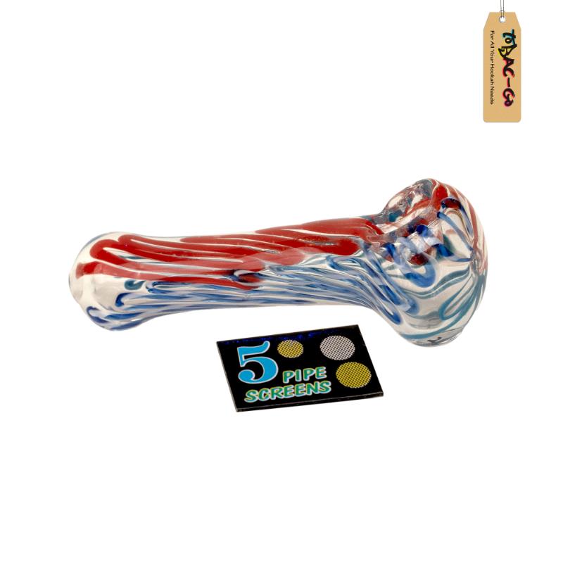 Smoking Glass Pipe + Filter Screens Combo Red&Blue Marble 2