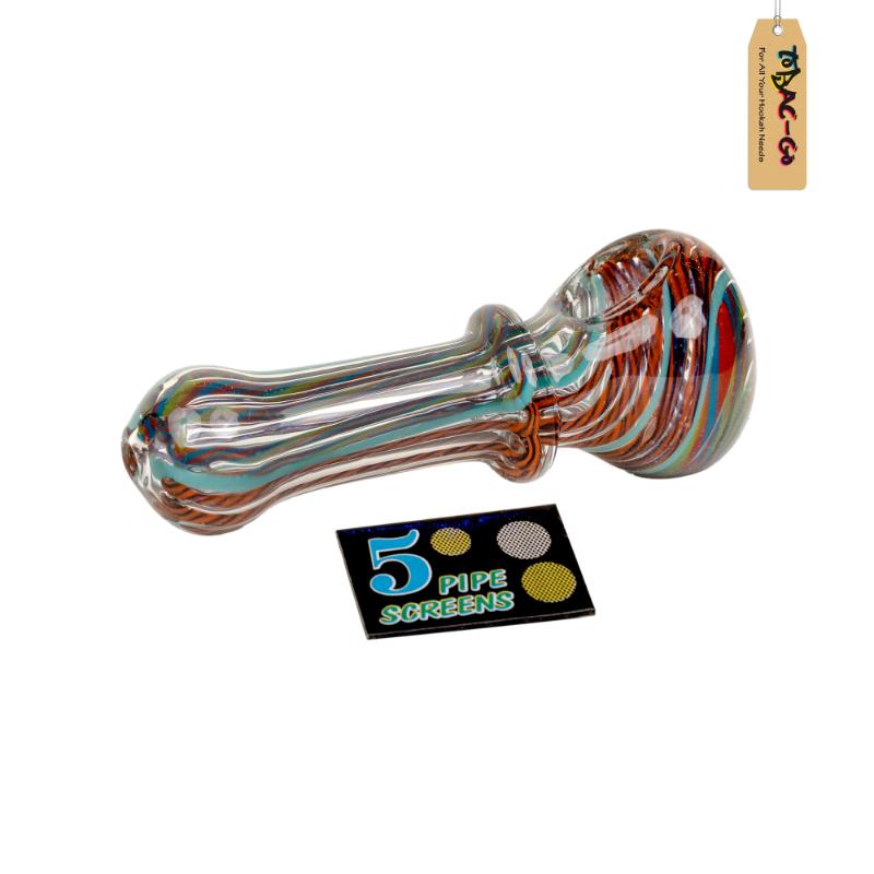 Smoking Glass Pipe + Filter Screens + Cleaning Brush Combo Red&Blue Marble