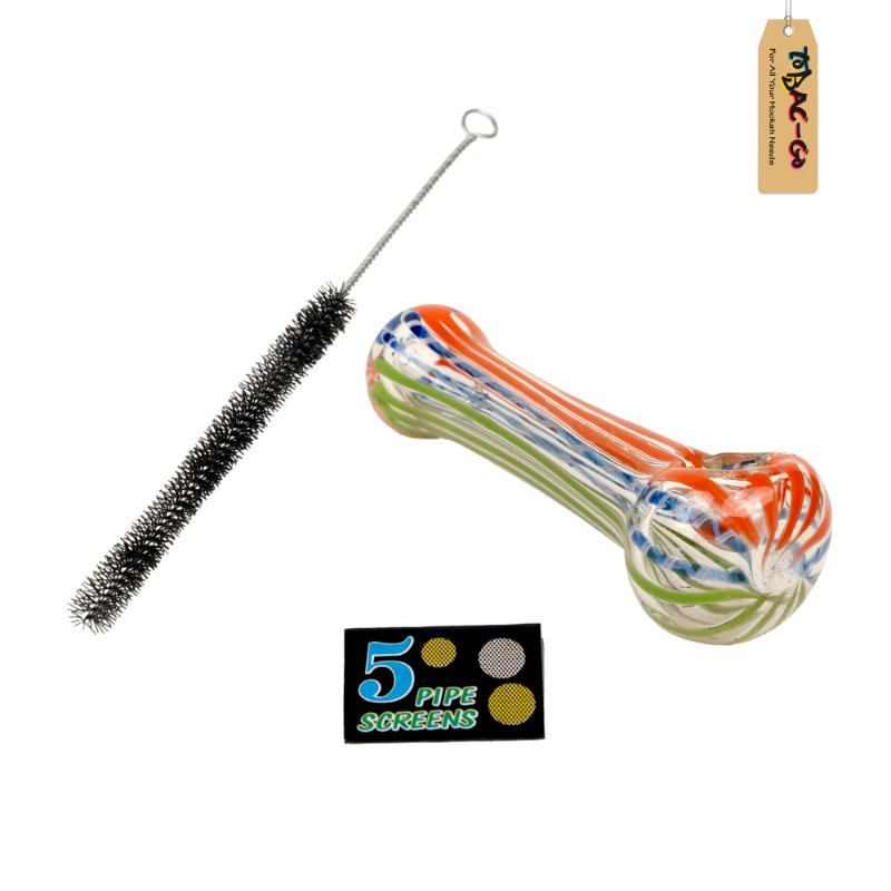 Smoking Glass Pipe + Filter Screens + Cleaning Brush Combo Multicolor 2
